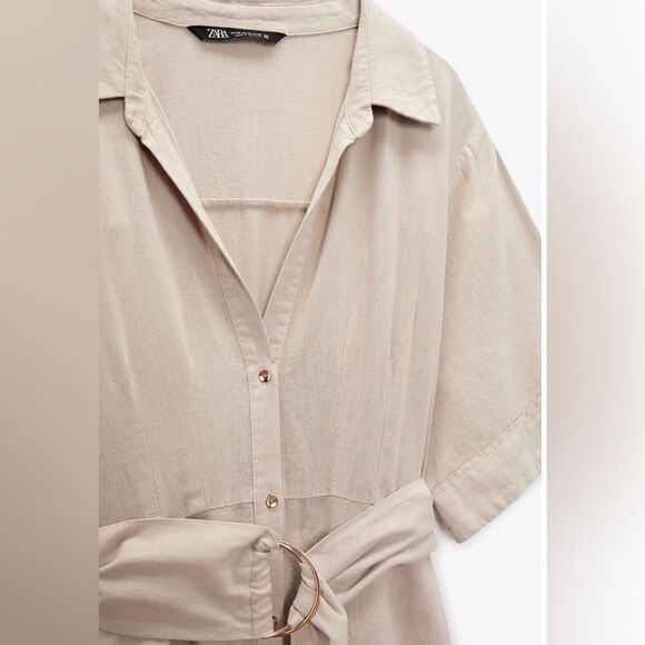 Zara Linen Blend Shirt Dress New - Picture 7 of 8
